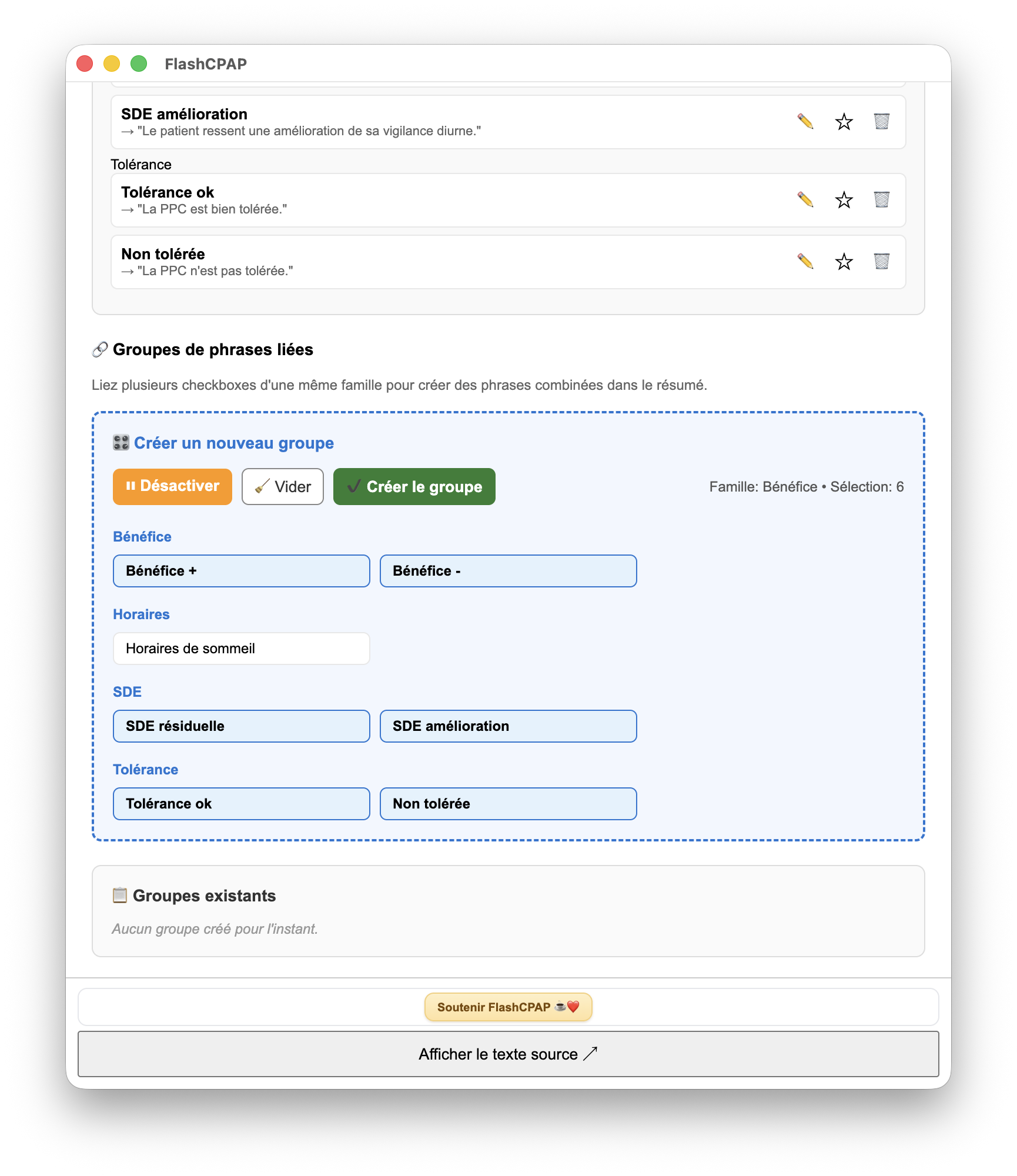 Image 5 — Création d'un groupe de phrases liées